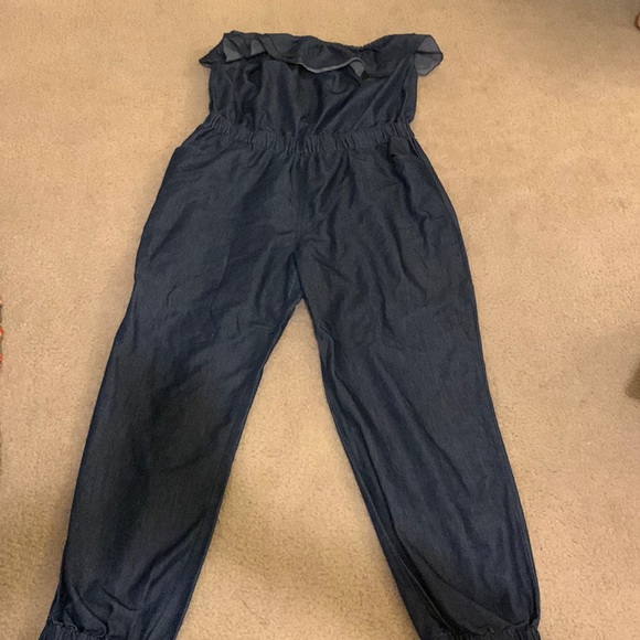 Faux Denim Strapless Romper - Picture 1 of 4